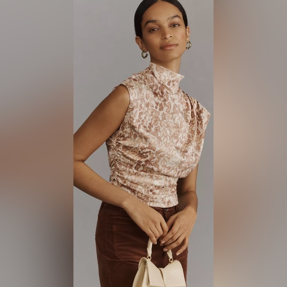 Anthropologie Cream Sleeveless Mock Neck Blouse Top